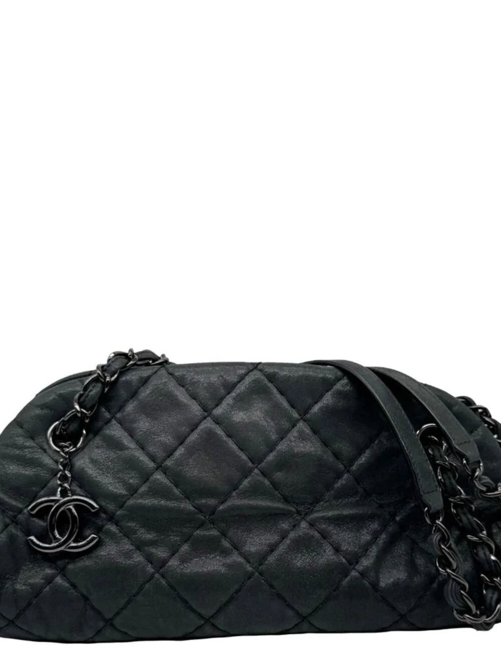 Chanel Just Mademoiselle Small Bowling Quilted Leather Shoulder Bag Black